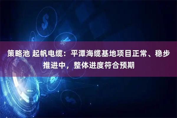 策略池 起帆电缆:平潭海缆基地项目正常、稳步推进中,整体进度符合预期